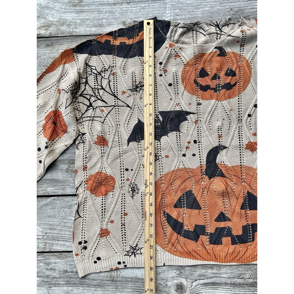Halloween Pumpkin Bat Hollowed-Out Sweater, Loose Batwing Lazy Style Top New - Picture 9 of 9